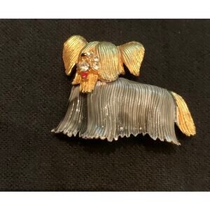 Gold and Silver Terrier Dog Brooch Vintage